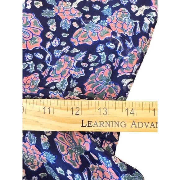 Madewell Floral Chiffon Dress Size 0 V-Neck A-Line Navy Pink Boho Romantic Lined - Picture 12 of 13